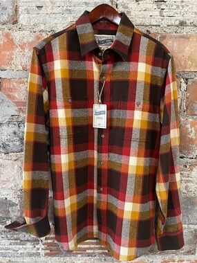 Schott Bros.NWT Brown Red Yellow Plaid Button-Down Autumn color flannel Shirt M